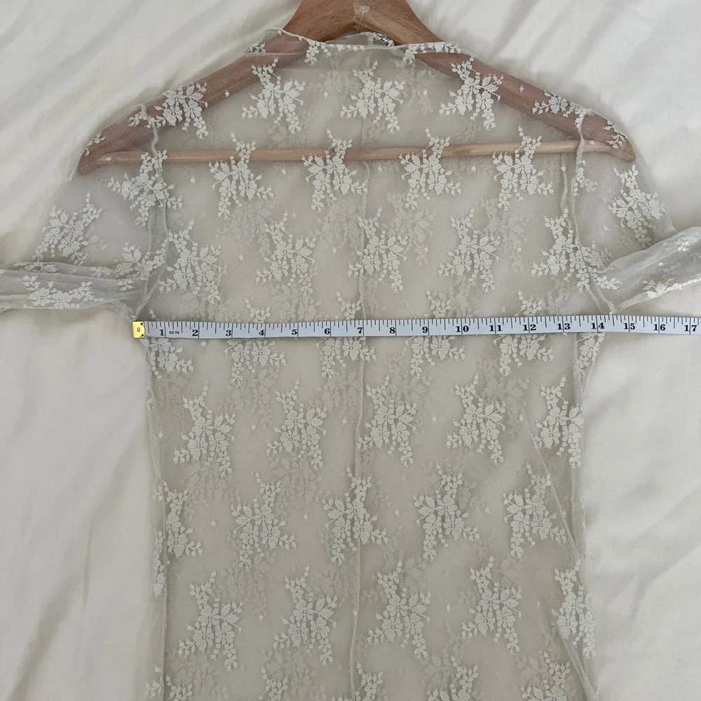 Intimately Free People Lady Lux Jacquard Sheer Lace Mock Neck Long Sleeve Top M